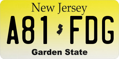 NJ license plate A81FDG