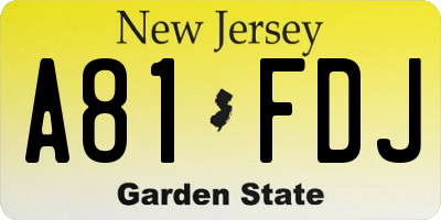 NJ license plate A81FDJ