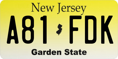 NJ license plate A81FDK