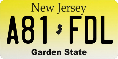 NJ license plate A81FDL