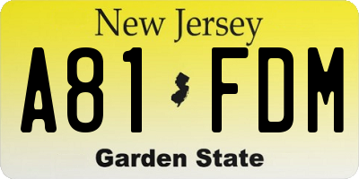 NJ license plate A81FDM