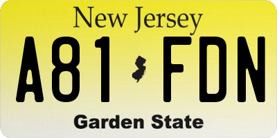 NJ license plate A81FDN