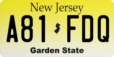 NJ license plate A81FDQ