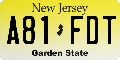NJ license plate A81FDT