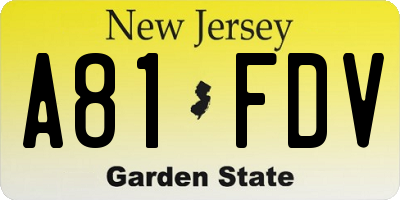 NJ license plate A81FDV