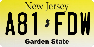 NJ license plate A81FDW