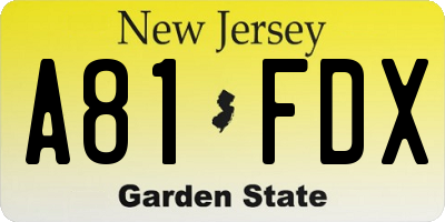 NJ license plate A81FDX