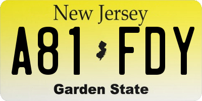NJ license plate A81FDY