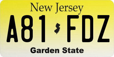 NJ license plate A81FDZ