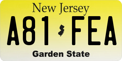 NJ license plate A81FEA