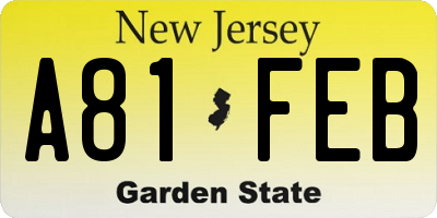 NJ license plate A81FEB