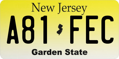 NJ license plate A81FEC
