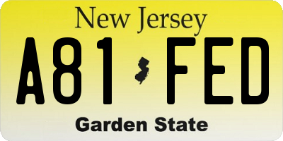 NJ license plate A81FED