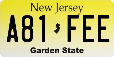 NJ license plate A81FEE