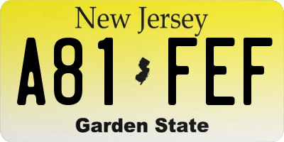 NJ license plate A81FEF