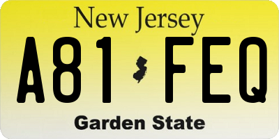 NJ license plate A81FEQ