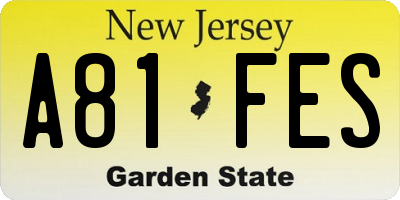 NJ license plate A81FES