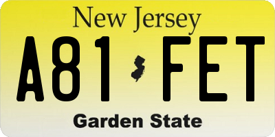NJ license plate A81FET