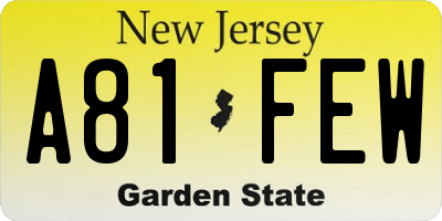 NJ license plate A81FEW
