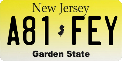 NJ license plate A81FEY