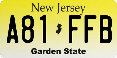 NJ license plate A81FFB