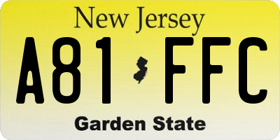 NJ license plate A81FFC