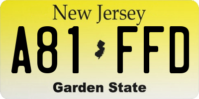 NJ license plate A81FFD