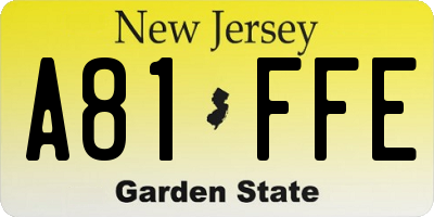NJ license plate A81FFE