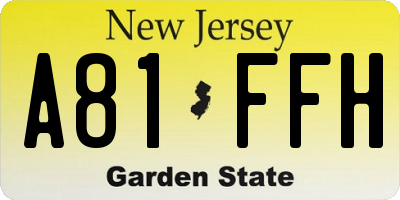 NJ license plate A81FFH