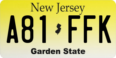 NJ license plate A81FFK