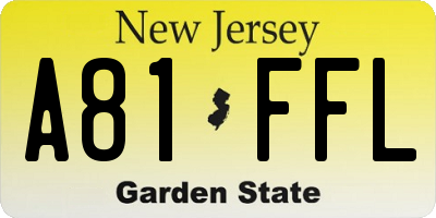 NJ license plate A81FFL