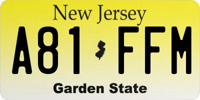 NJ license plate A81FFM