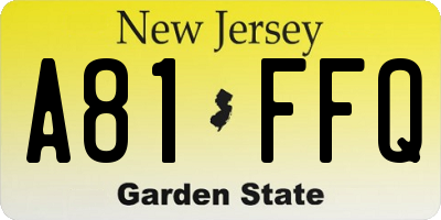 NJ license plate A81FFQ