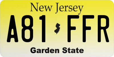 NJ license plate A81FFR