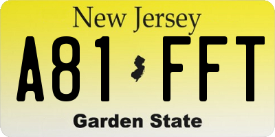 NJ license plate A81FFT