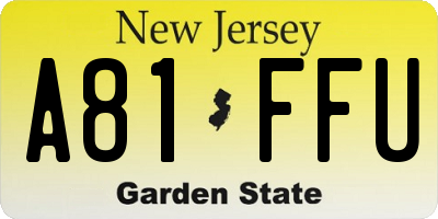 NJ license plate A81FFU
