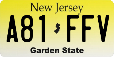 NJ license plate A81FFV