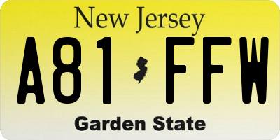 NJ license plate A81FFW