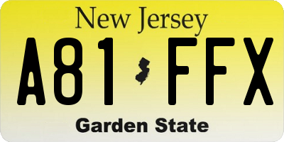 NJ license plate A81FFX