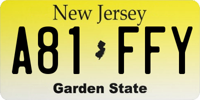 NJ license plate A81FFY