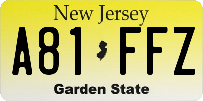 NJ license plate A81FFZ
