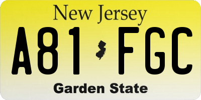 NJ license plate A81FGC