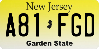 NJ license plate A81FGD