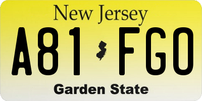 NJ license plate A81FGO