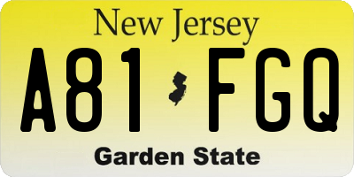 NJ license plate A81FGQ
