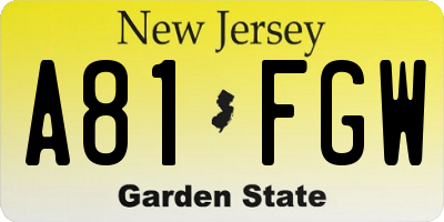 NJ license plate A81FGW