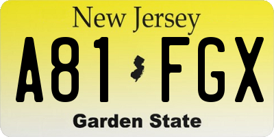 NJ license plate A81FGX