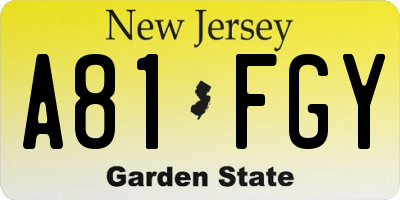 NJ license plate A81FGY
