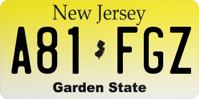 NJ license plate A81FGZ