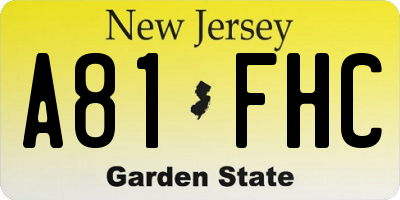 NJ license plate A81FHC